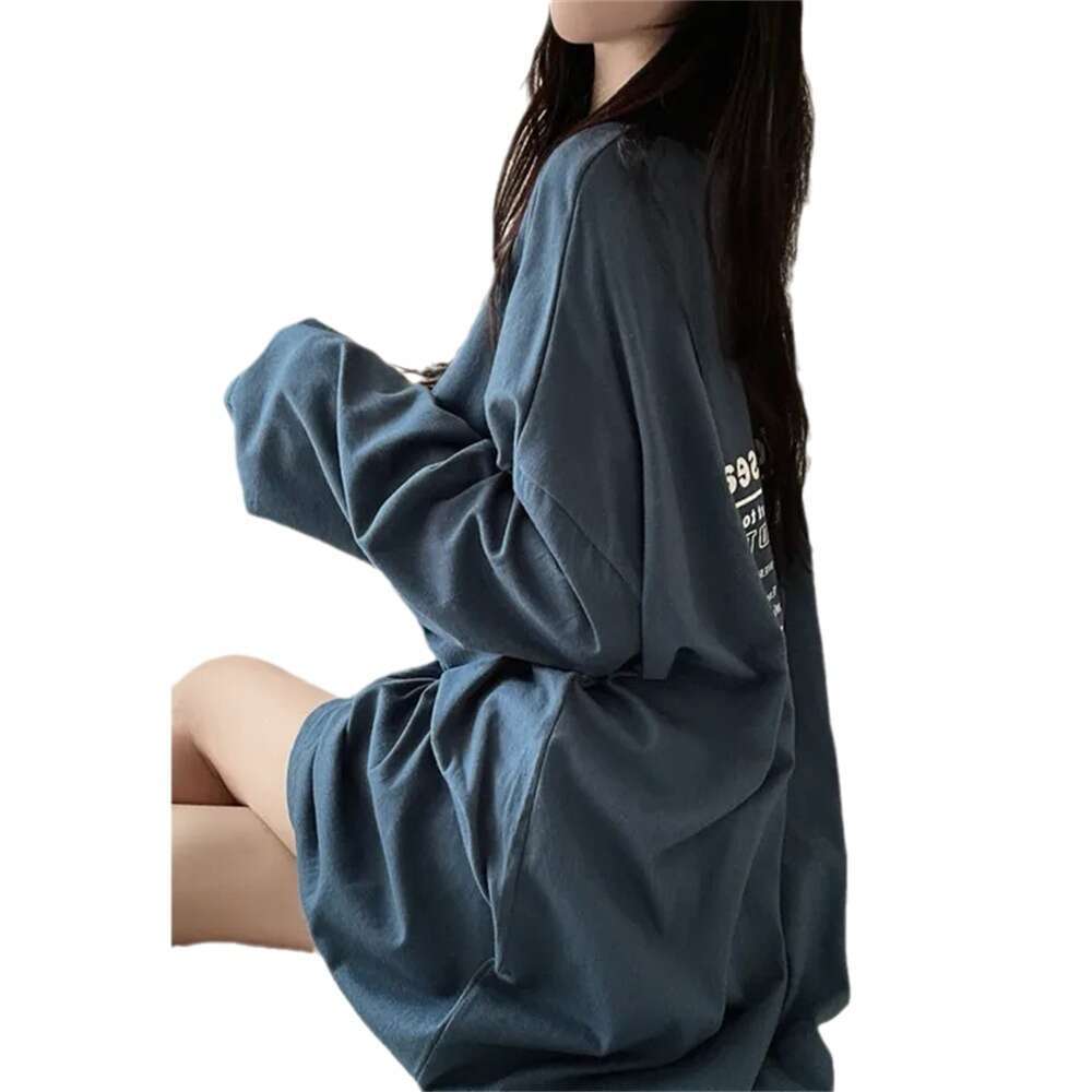 100% Combed Cotton Long Sleeve T-Shirt For Women New Plus Size Autumn Lazy Style Korean Top Japan B5