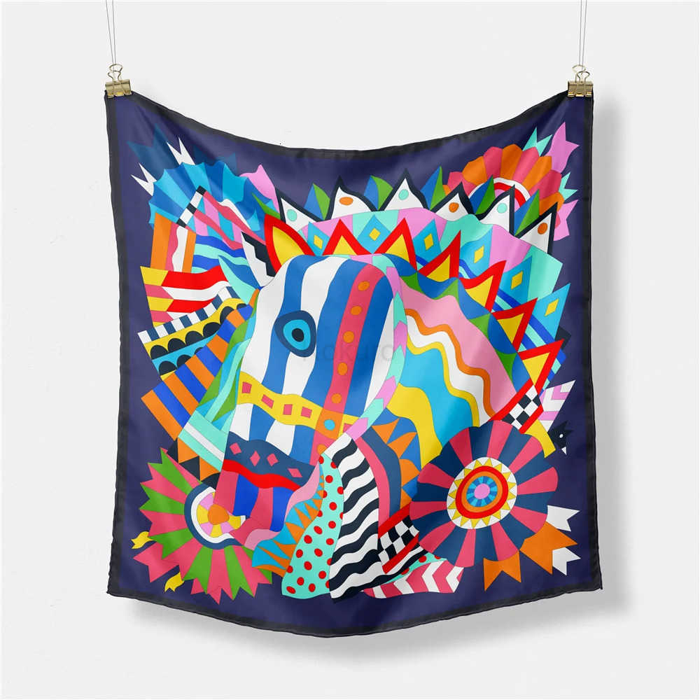53cm Brand Square Scarf Women Design Horse Luxury Silk Scarf Bandana Headband Fashion Hijab Neckerchief For Ladies New M250709