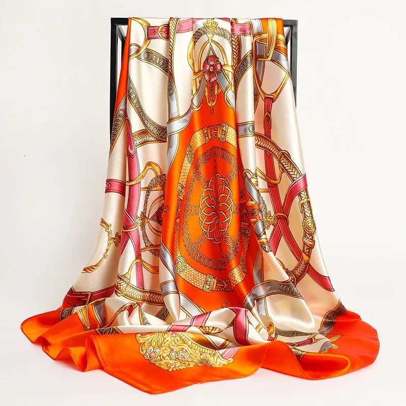 90*90cm Silk Scarf Handkerchiefs Hair Print Satin Big Square Silk Scarves Shawls for Women Luxury Brand Designer Hijab Headband M250709