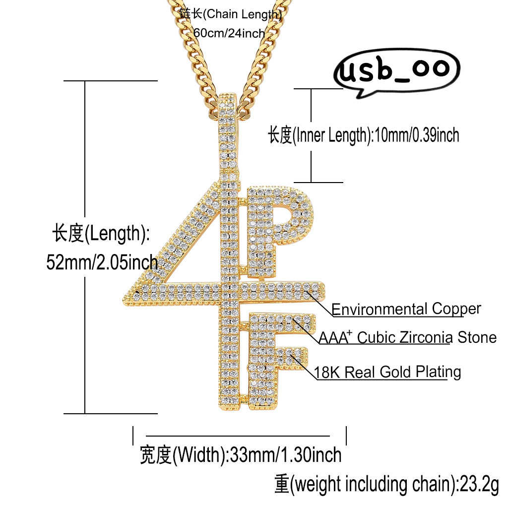 Micro Customizable Brass Gold Plated Paved Moissanite Pendant Necklace Rapper Hip Hop 4PF Number Letter for Weddings