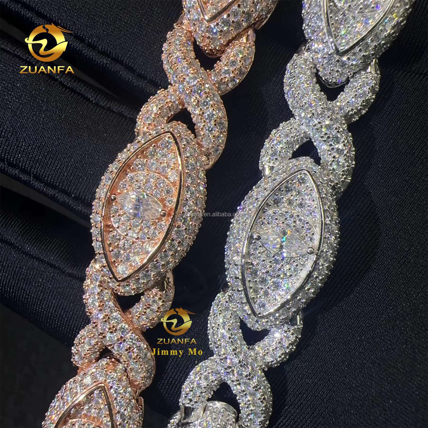 Unique Design 13mm Silver Rose Gold Plated Hip Hop Jewelry Iced Out Men Moissanite Diamond Evil Eyes Infinity Cuban Bracelet