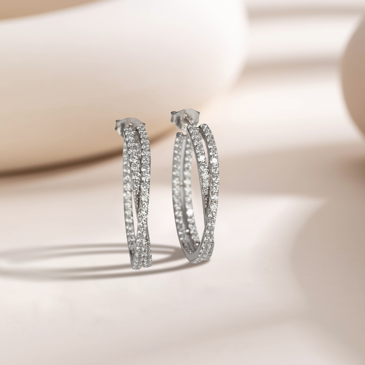 Round retro twisted diamond hoop earrings; small circle earrings; 925 silver material; party jewelry