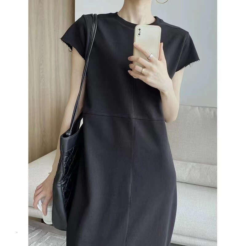 White Niche Design Short Sleeve T-Shirt Straight For Women Summer New High-End Long Dress B5