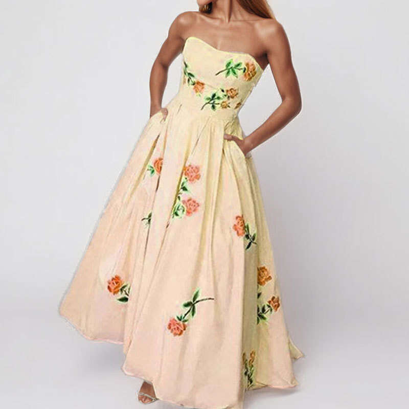 Summer New Women's Fashion Elegant Sleeveless Tube Top Long Dress B5