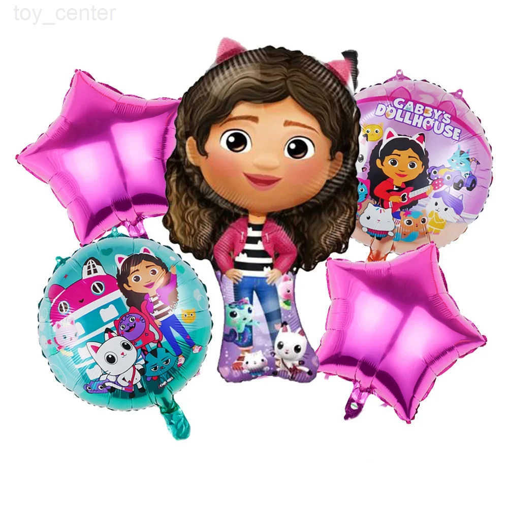 Disney 5pcs Childrens Birthday Party Decoration Gabby Doll House Theme Gabby Doll House Aluminum Foil Balloon Set Star Globos W20250709