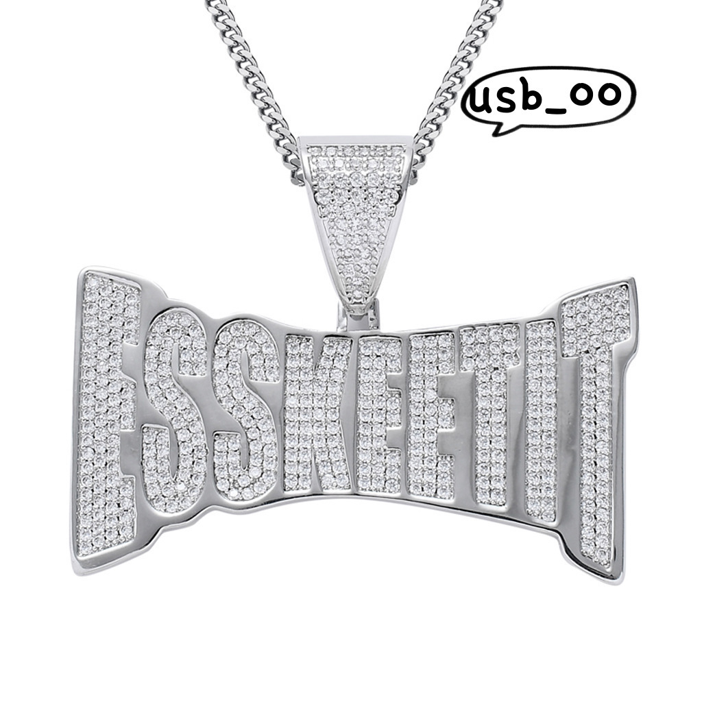 Pendant ESSKEETIT Name Punk Mens Real Gold Plated Hip Hop Style Cuban Chain with Cubic Moissanite Iced Necklace Mainly Made of Brass