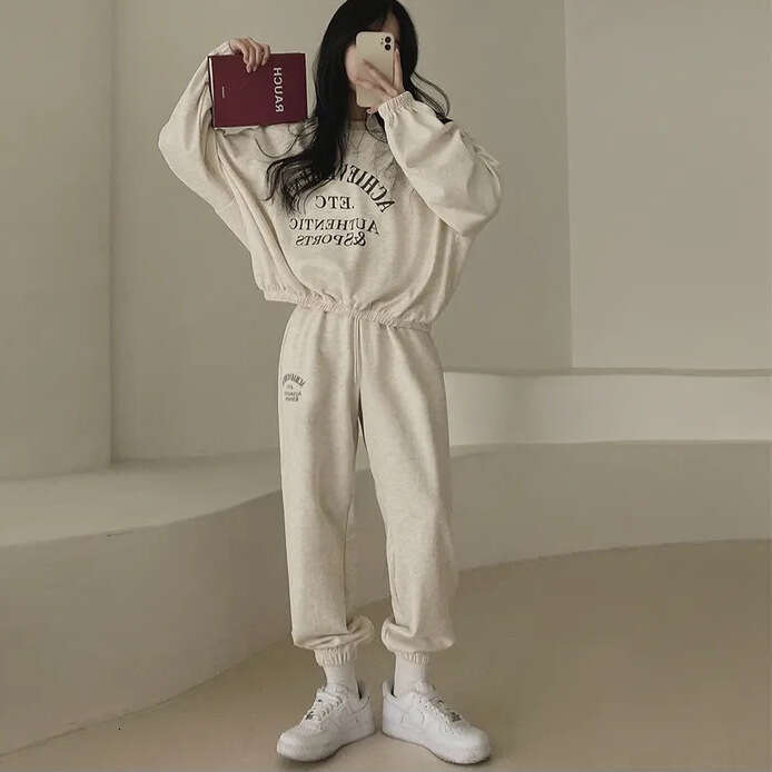 Women's Cotton Sleeve Long Pants Sweet Two-Piece Set New Spring Autumn Winter Fleece Korean Style Casual Sports B5