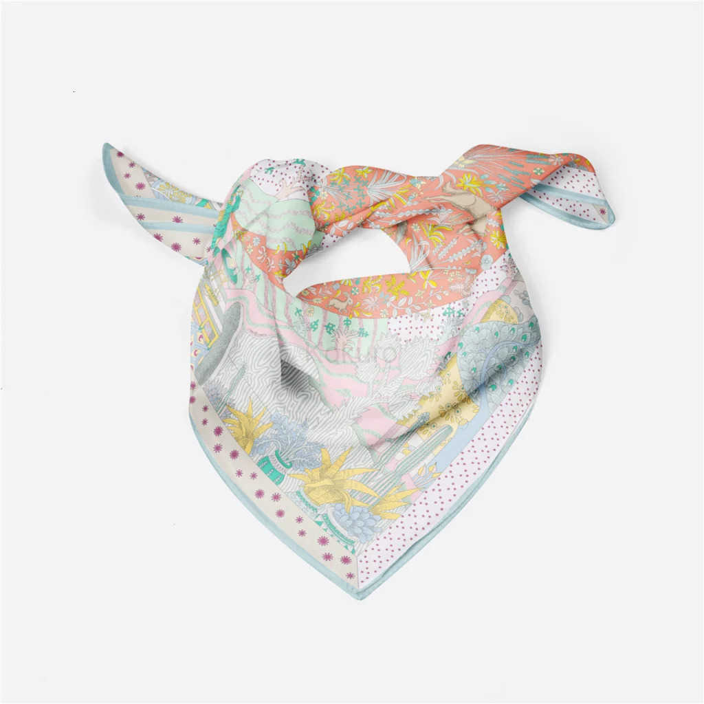 53cm Brand Dot Animals Square Scarf Woman New Design Silk Scarf Women Bandana Luxury Headband Hijab Foulard Neckerchief M250709