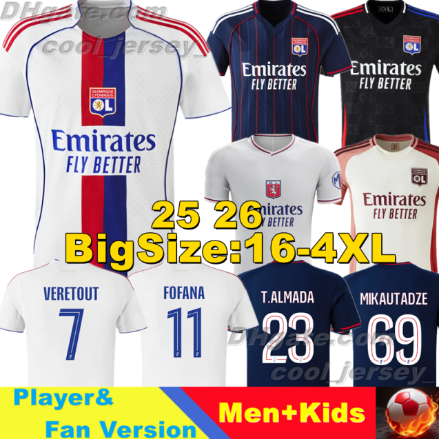 4XL 25/26 Maillot Lyon Soccer Jerseys 2024 2025 75-Year Olympique Lyonnais OL 3rd Fourth Shirts CHERKI Mikautadze Men Football Shirt Kids Kits Equipment