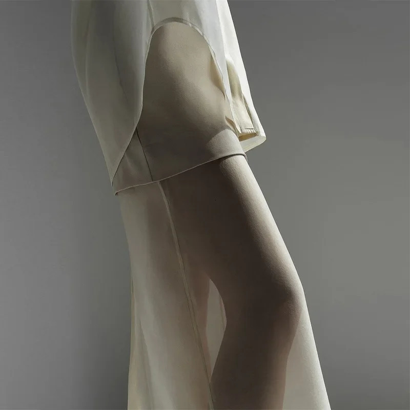 Womens Fashion Autumn Silk Gauze Lapel Long Sleeve Shirt HighWaisted Splicing Skirt 2Piece Set 250728