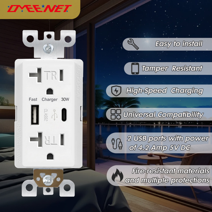 USB Wall Outlet with 30W Fast Charging, Type-C & Type-A Dual Ports USB Outlets, Tamper-Resistant USB Receptacle, 20A ETL Order inquiry back office