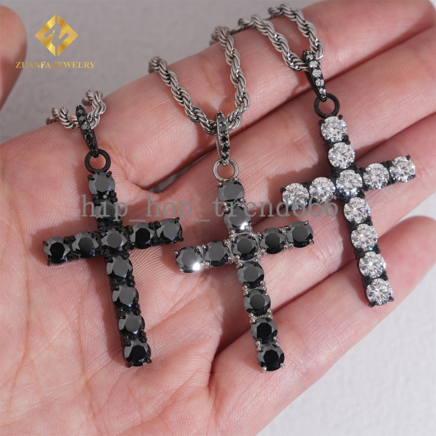 5mm Round Black Moissanite Custom Iced Out Hip Hop Jewelry Pendant VVS D Moissanite 925 silver 925 silver Cross Pendant