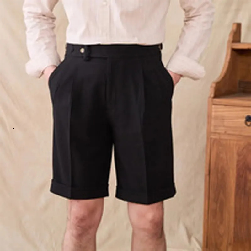 Italian Style Naples Shorts Men Summer Seersucker High Waisted Paris Buckle Suit Middle Pants England Business Casual Shorts 250707