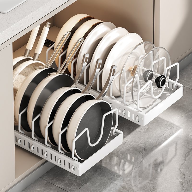 Adjustable Pull-Out Pot Rack for Kitchen Storage