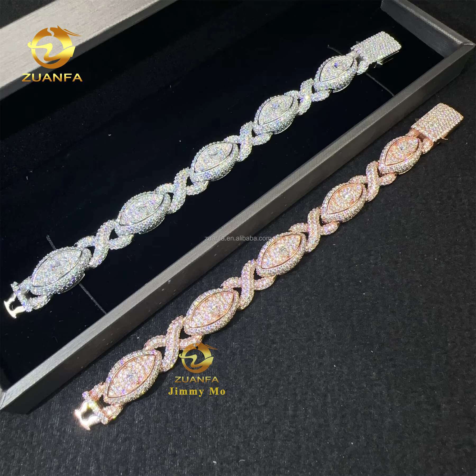 Unique Design 13mm Silver Rose Gold Plated Hip Hop Jewelry Iced Out Men Moissanite Diamond Evil Eyes Infinity Cuban Bracelet