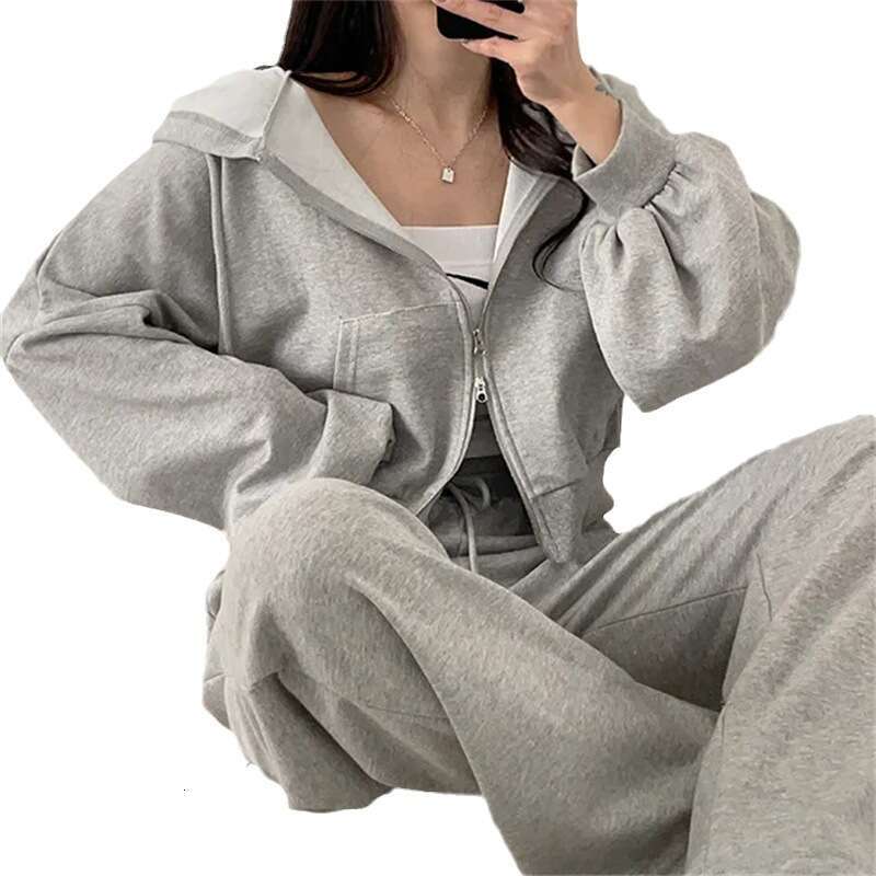 Women's Sports Suit Elegant Sleeve Long Pants Jacket Zipper Top Korean Style Slimming Two-Piece Set For Spring And Autumn B5