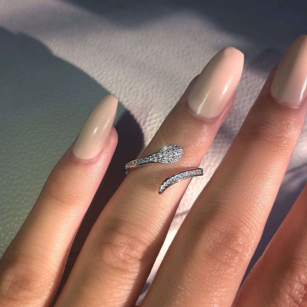DHcollections Lingyue INS Zircon Micro-inlaid Snake-shaped Trendy Women's Open Ring Gold-plated Jewelry