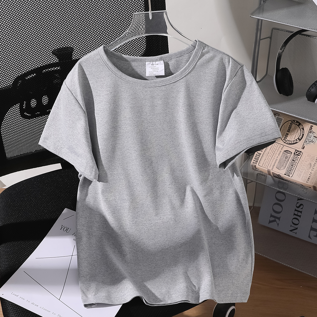 Solid color short sleeve T-shirt Solid-Colored Durable Cotton Blend Mens' Breathing Tops for Everyday Wear