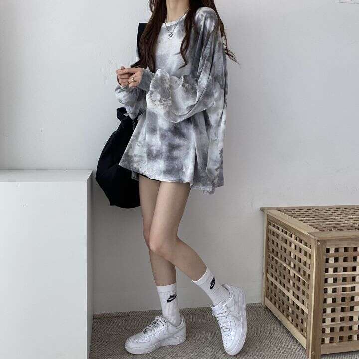Imitation Cotton T-Shirt Women's Long Sleeve New Loose Plus Size Spring Autumn Student Sweatshirt B5