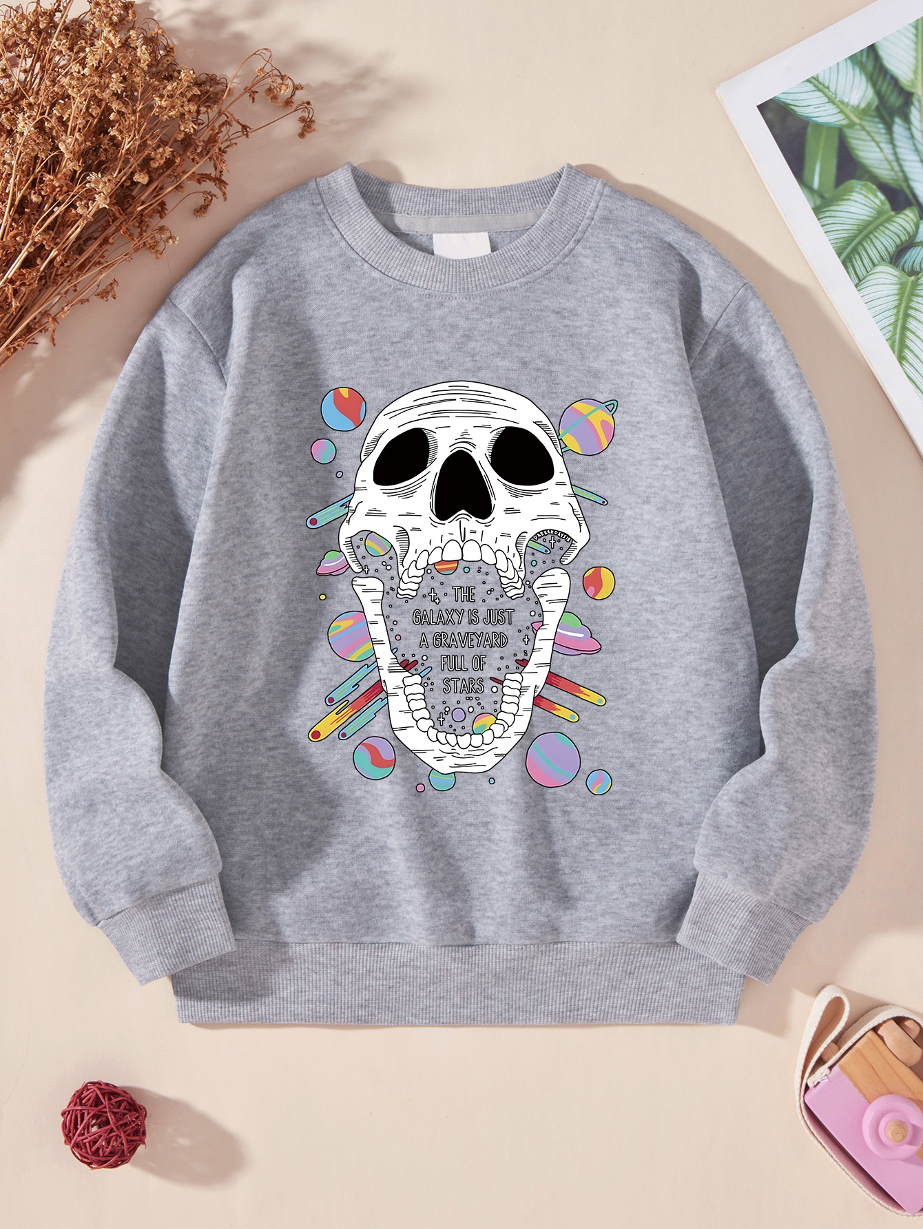 Pure cotton sweater female gray spring and autumn 2025 new American letters cute pattern women's fashion high street casual hooded coat