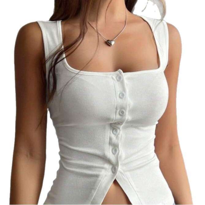 Summer Women's Square Neck Button Design Vest T-Shirt Top B5