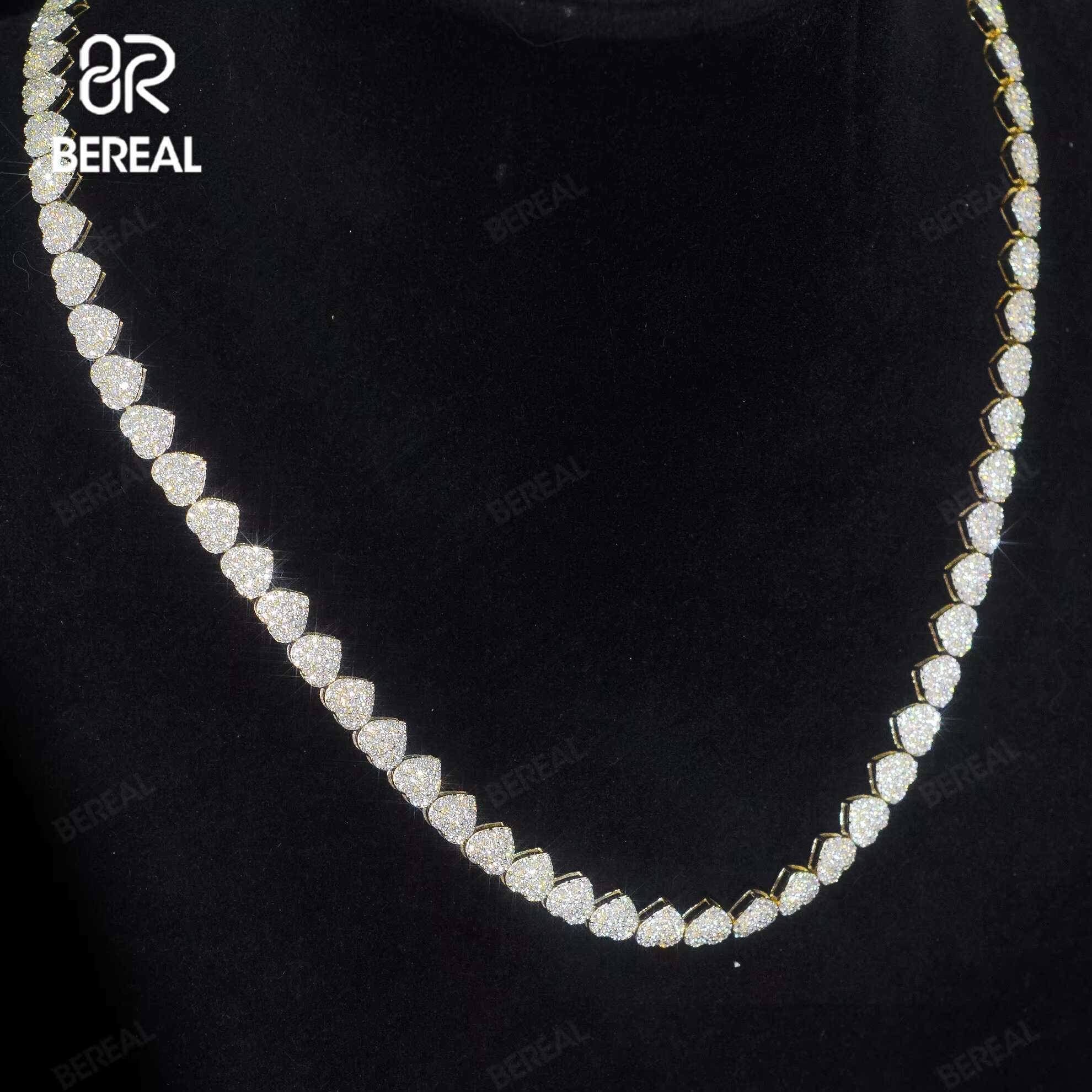 Custom VVS Moissanite Heart Tennis Chain Bracelet Iced Out Gold Plated 925 Silver Diamond Halo Tennis Chain Necklace Jewelry