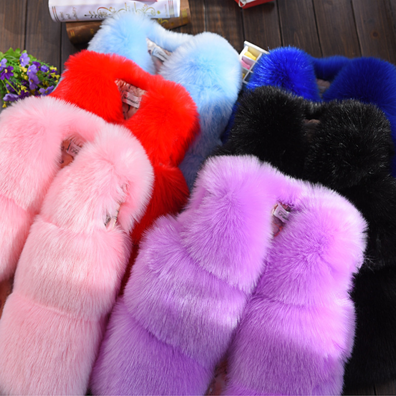 High Quality Girls Faux Fox Fur Vest Candy colors children winter coats Smooth Fox Fur Jacket for kid Faux Fur Outwears 240921