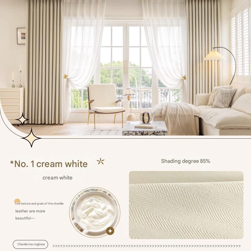 YL-36530 new chenille herringbone curtain high temperature setting modern simple finished living room bedroom blackout curtain