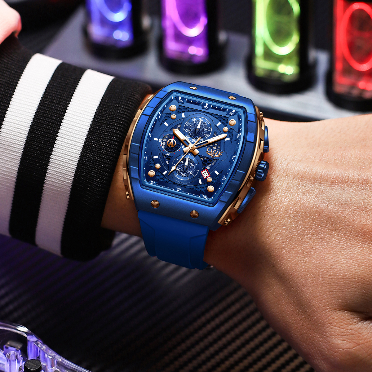 LIGE Top Brand Luxury Square Quartz Watches for Men Fashion Casual Sport 50M Waterproof Man Watch Auto Date Military Chronograph Local warehouse