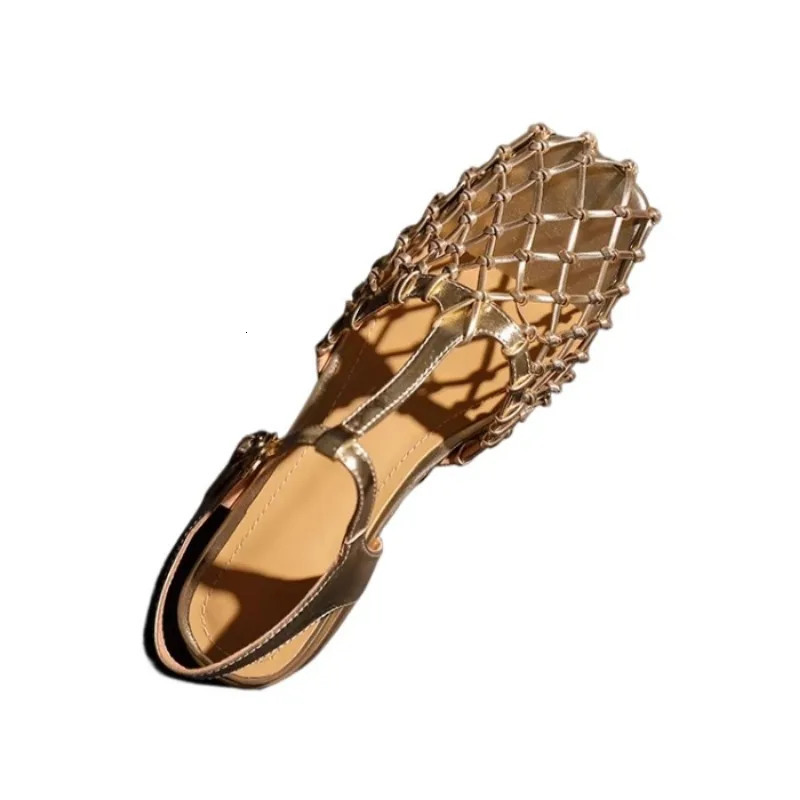 Women Weave Mesh Sandals Square Toe Low Heels Mules Shoes Open Woman Summer 2025 Trend Dress y Pumps Mujer 250703