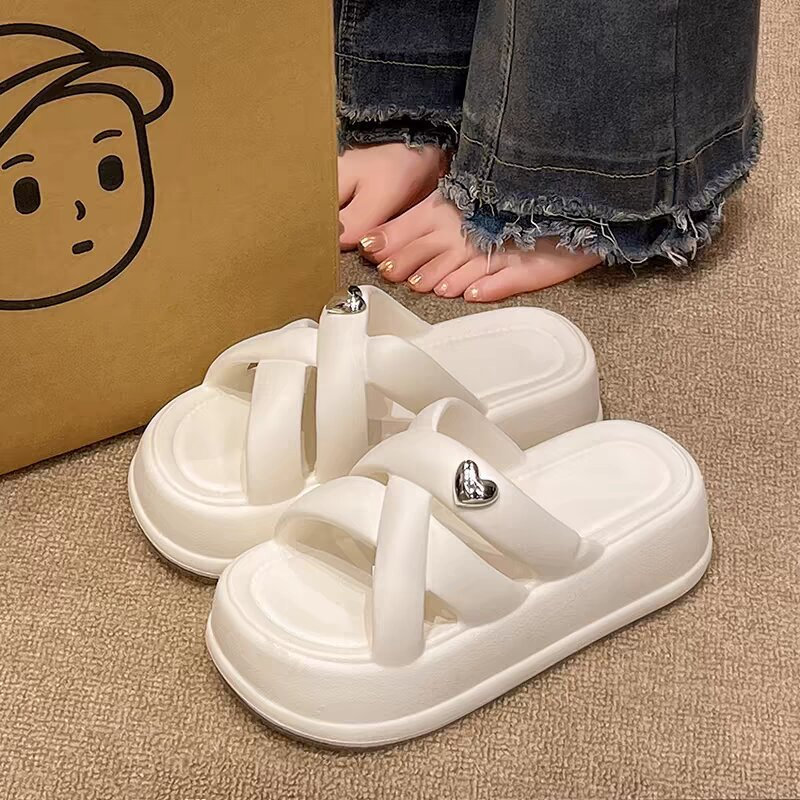 Sandals 2025 Chunky Women's Thick Bottom Wedge Heels Slides 8CM High Platform Casual Beach Flip Flops Woman