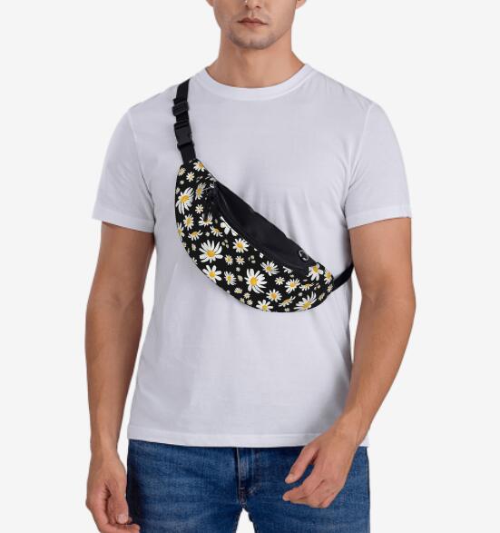 Cute Daisy Flowers Waist Bag With Headphone Hole Belt Bag Adjustable Sling Pocket Fashion Hip Bum Bag For Women Men