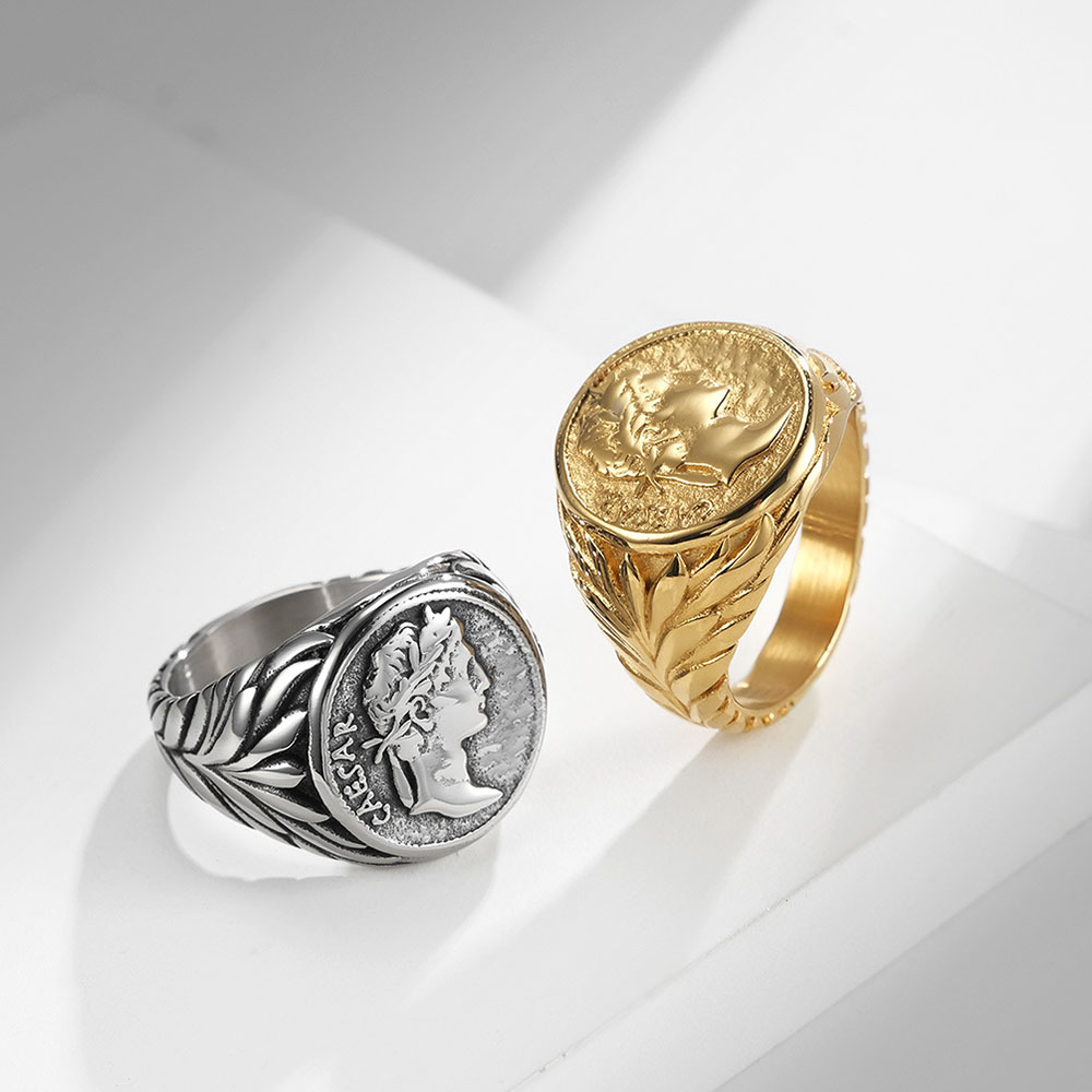 Impero Romana In Acciaio Inossidabile Vintage Cesare Rings Per Uomo Moneta Moto…