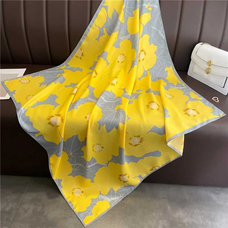 90*90cm Silk Scarf Women Popular Print Foulard Satin Square Head Hijab Luxury Brand Shawl Bandanna Female Muffler Chiffon Wrap M250709