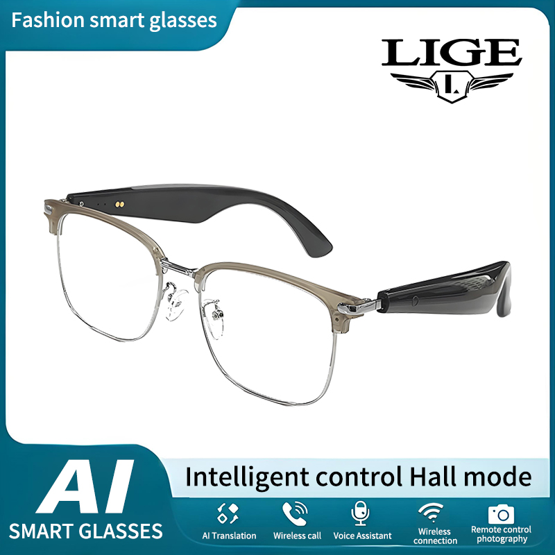 LIGE Polarized Bwireless call sunglasses sports smart glasses, built-in microphone and open music speaker, Al intelligent WirelessTranslation Glasses