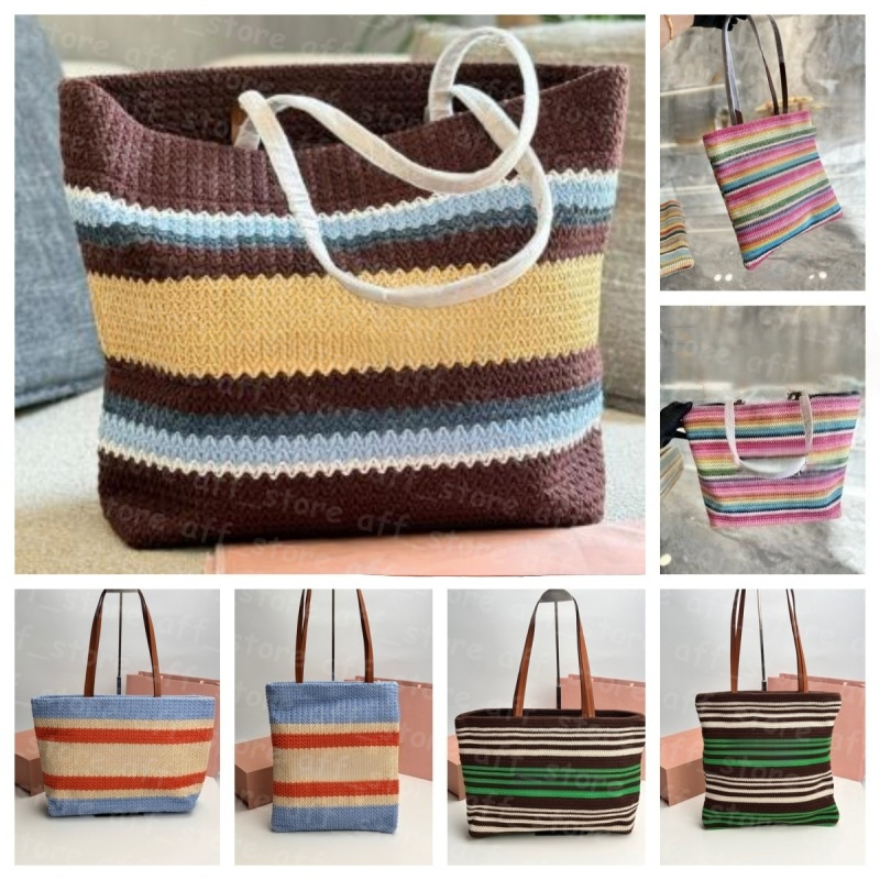Fashion Designer Striped Woven Bag Beach Handbags Tote Bags for Women Summer Vacation Large Capacity Shoulder Mother Bag Cosmetic Bags 19123