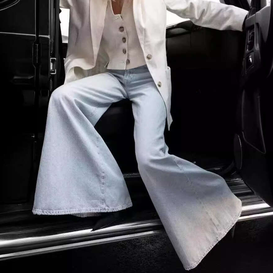 American Style INS Hot Girl Low Waist Loose Slimming Wide Leg Jeans Women Washed Versatile Denim Flared Floor-Length Pants B5