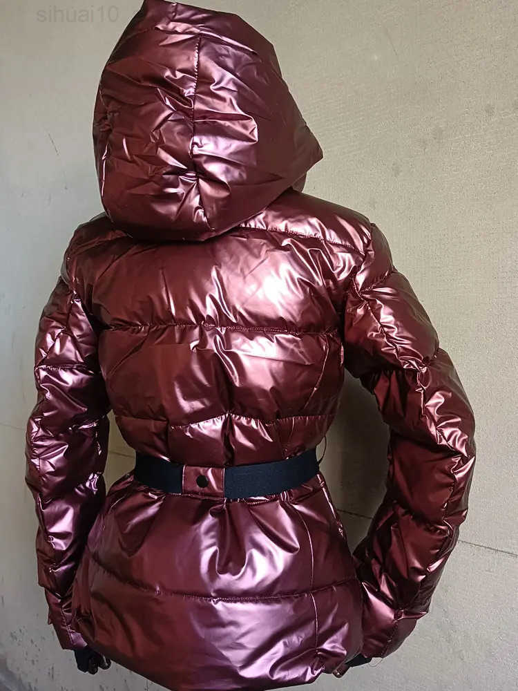 2025 Fashion Womens Winter Hooded High Waist Padded Coats with Belt Elegant Lady Thick Warm Pockets Windproof Skiing Jackets Z250707