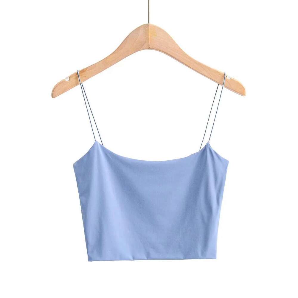 Spring Summer New Solid Color Thin Elastic Strap Camisole For Women, Short Outerwear, Inner Wear, U-Neck Slim Fit Base Tank Top B5