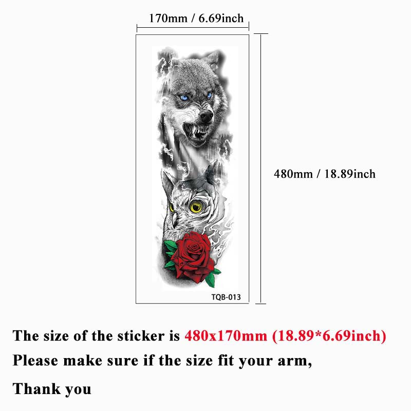 Temporary Tattoos for Man Large Size Arm Sleeve Tattoo Sticker Body Art Fake Tattoo for Women Black Forest Tatoo Wolf