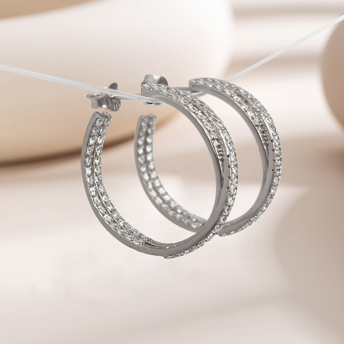 Round retro twisted diamond hoop earrings; small circle earrings; 925 silver material; party jewelry