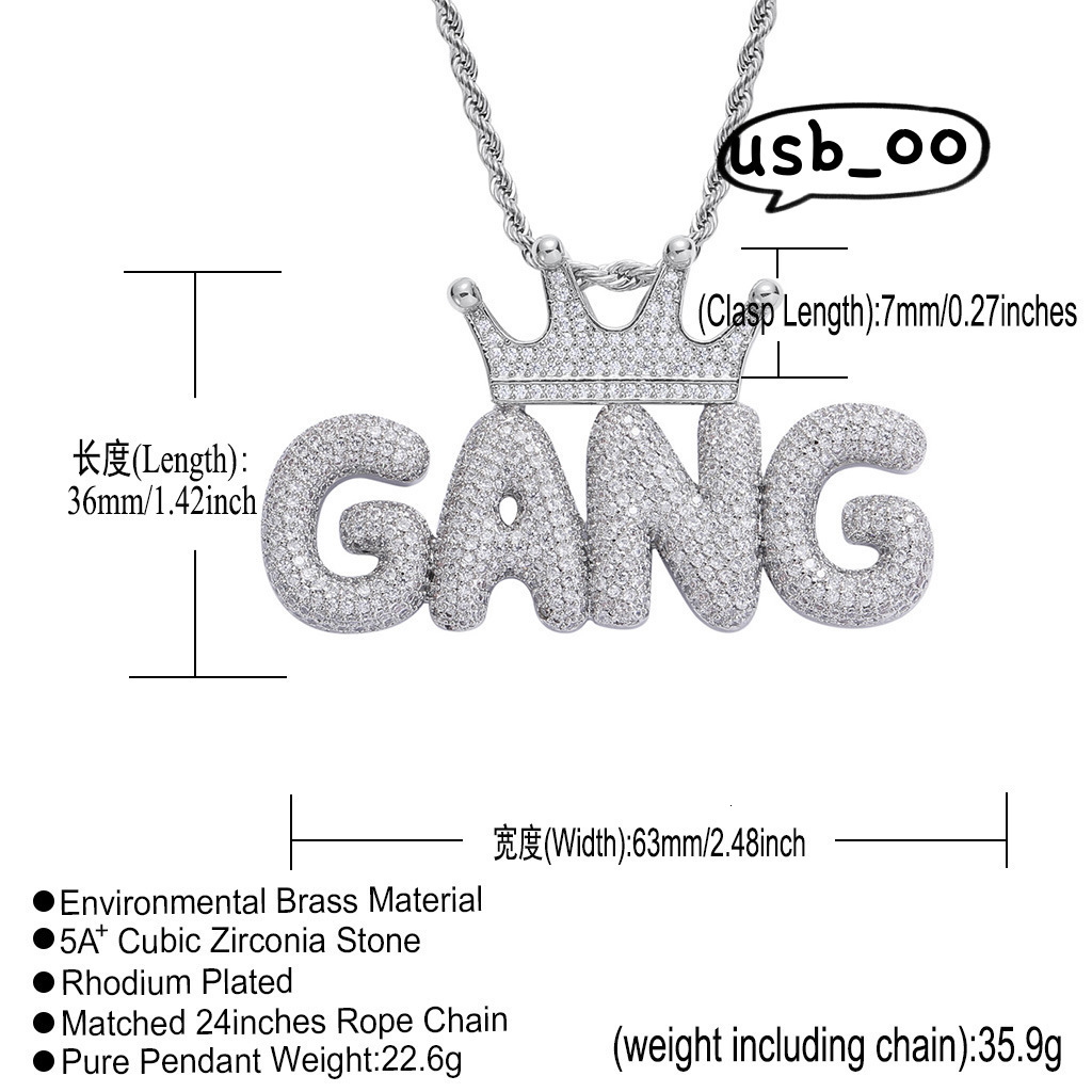 Letter Pendant Necklace Micro-inlaid Crown Moissanite Splicing Combination Letter Necklace Name Pendant Custom Hiphop Pendant