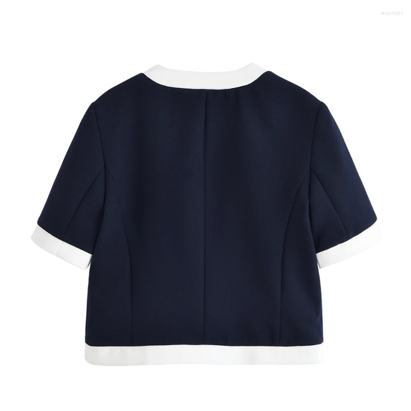 Women's Two Piece Pants UNIZERA Short-sleeved Suit Jacket With Contrast Trim Waist Spring And Summer Clothing