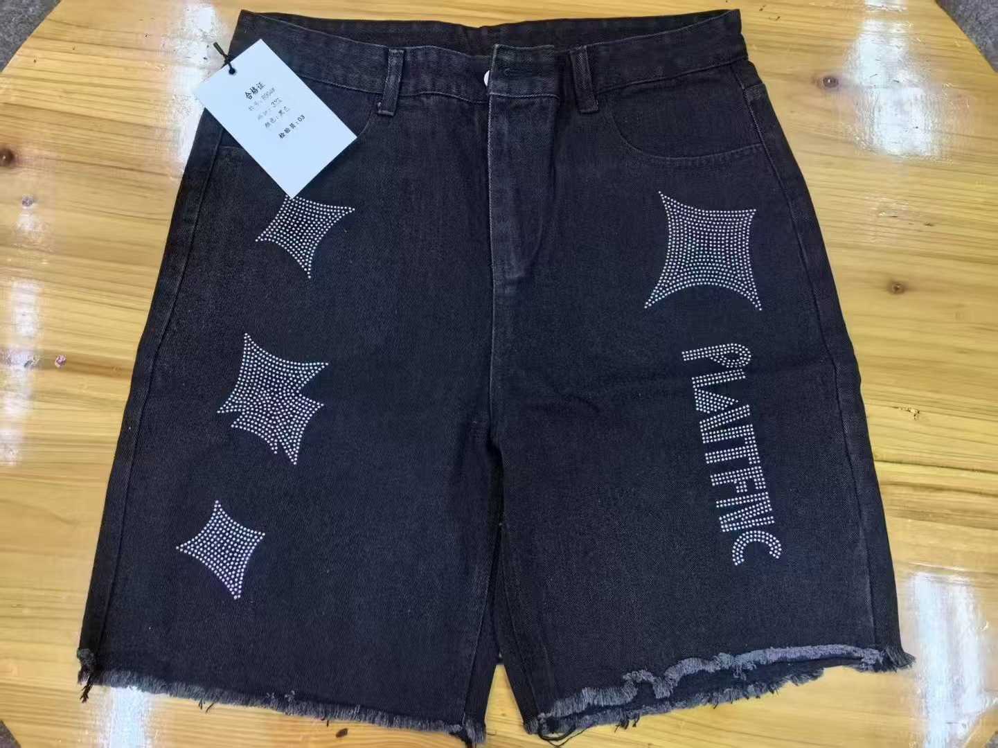 Vintage Astro Snowflake Rhinestone Denim Shorts Black Baggy Gym Shorts Y2K Jeans Men Women Harajuku Hip Hop Low Waist Shorts X250403