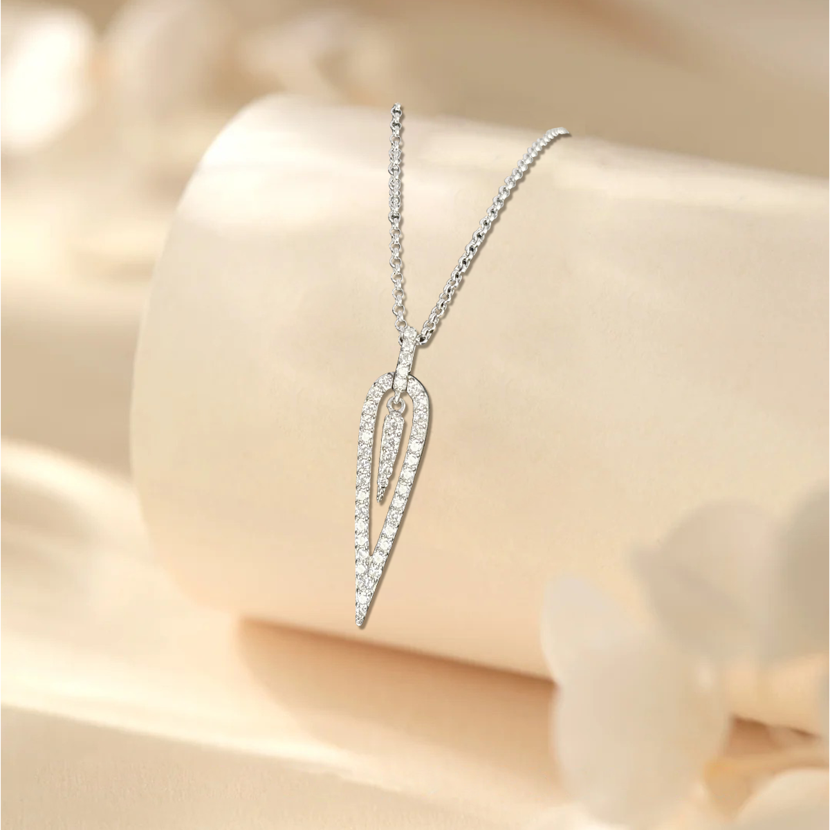 Dancing raindrop pendant necklace, 925 silver inlaid with white zircon, 17 inches long necklace beads, Valentine's Daywedding anniversary gift