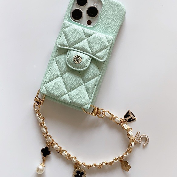 New iPhone 16 15 14 13 12 11 Mobile phone case Lychee pattern card portable Xiaoxiangfeng makeup mirror