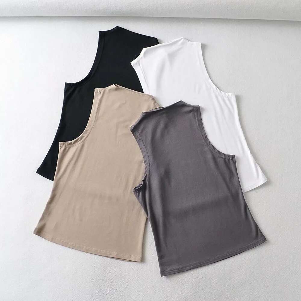 Spicy Girl Outerwear Half High Collar Sexy Slim Fit Slimming Women Solid Color Base Short Sleeveless Tank Top B5
