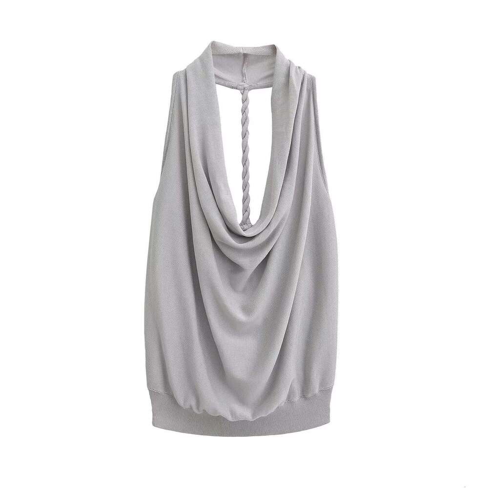 Pure Desire Temperament Off-Shoulder Sleeveless Swing Neck Top For Women Summer Hot Girl Big Backless Solid Color Knitted Vest B5