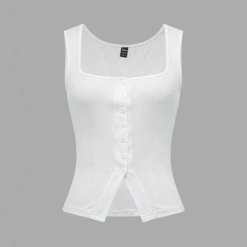 Summer Women's Square Neck Button Design Vest T-Shirt Top B5