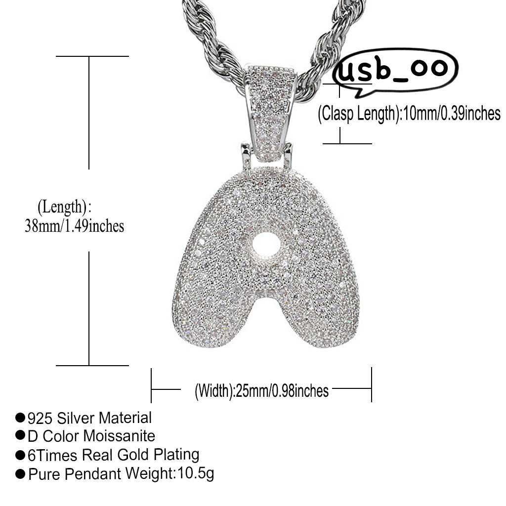 925 Lettering Custom Silver Bubble Mozan Diamond Hip-hop Necklace Personality Can Be Customized with a Certificate
